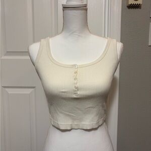 Uniqlo Cream Ribbed Women's Cropped Tank Top